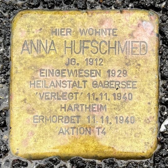 Stolperstein dedicated to Anna Hufschmied