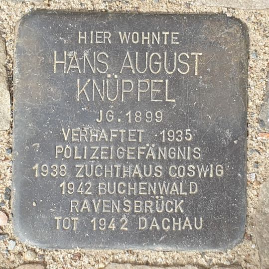 Stolperstein dedicated to Hans August Knüppel