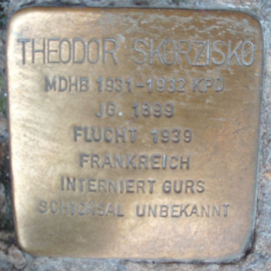 Stolperstein dedicated to Theodor Skorzisko