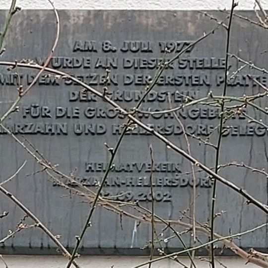 Commemorative plaque commemorating the start of construction of the large housing estate Marzahn