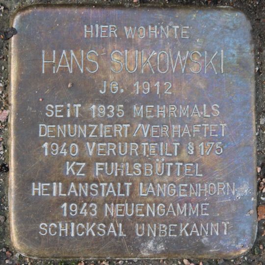 Stolperstein en memoria de Hans Sukowski