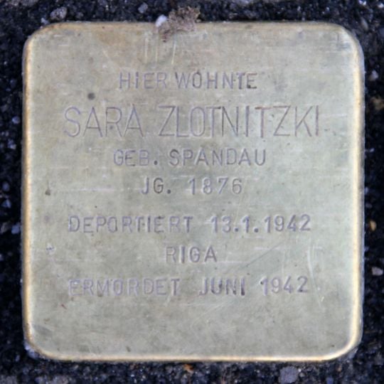 Stolperstein dedicated to Sara Zlotnitzki