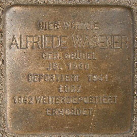 Stolperstein dedicated to Alfriede Wagener