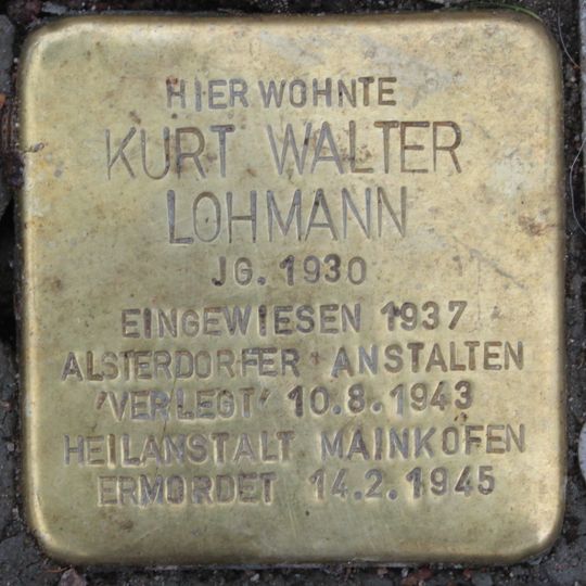 Stolperstein dedicated to Kurt Walter Lohmann
