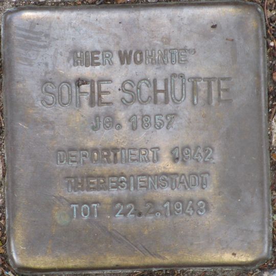 Stolperstein dedicated to Sophie Schütte
