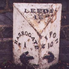 Milestone, Ripon Road, in front of Motorworld and Magnet