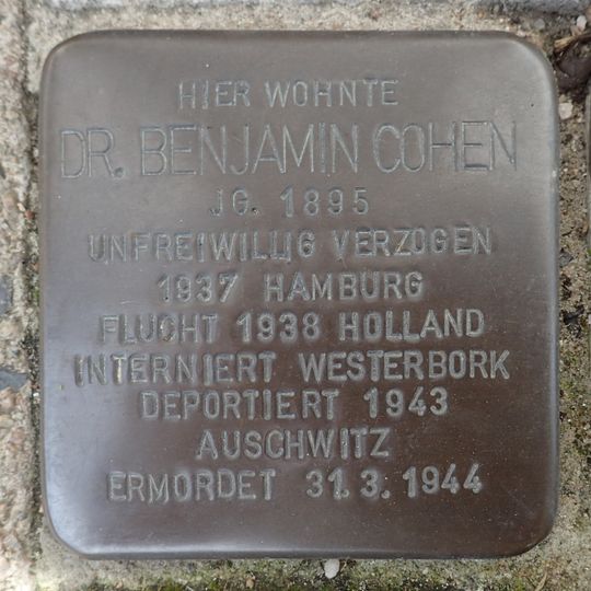 Stolperstein dedicated to Benjamin Cohen