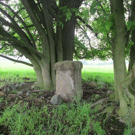 Kříž u stromu v poli u Hlohovic