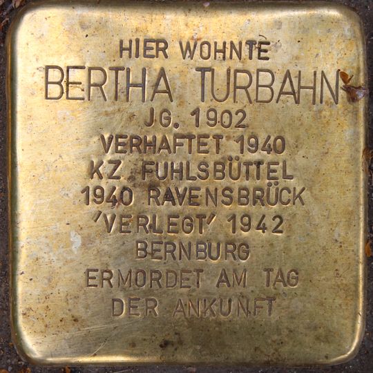 Stolperstein dedicated to Bertha Turbahn