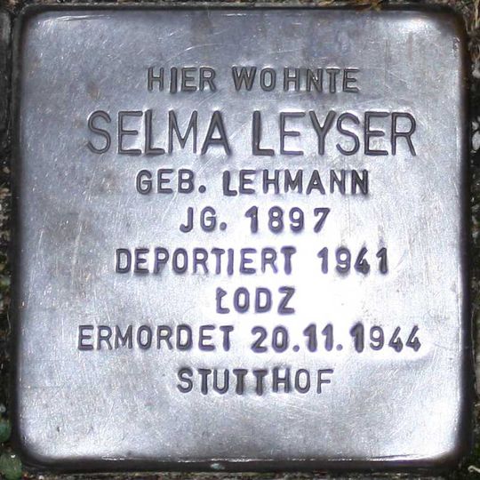 Stolperstein dedicated to Selma Leyser