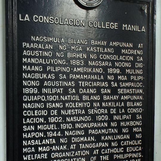 La Consolacion College Manila historical marker