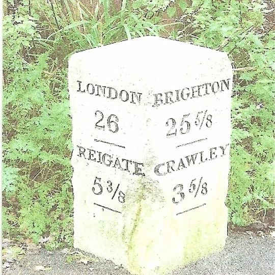 Milestone, Povey Cross Road, Gatwick Airport, by "Greenvale" on emergency exit road