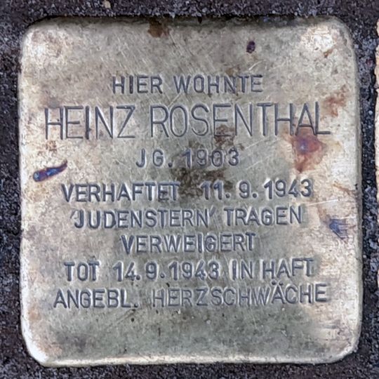 Stolperstein à la mémoire de Heinz Rosenthal