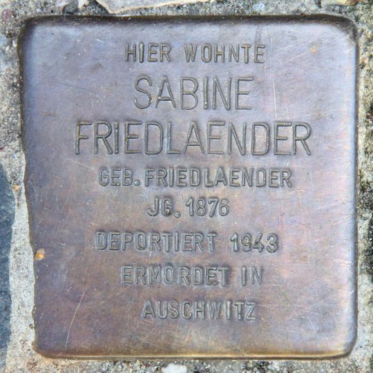 Stolperstein à la mémoire de Sabine Friedlaender