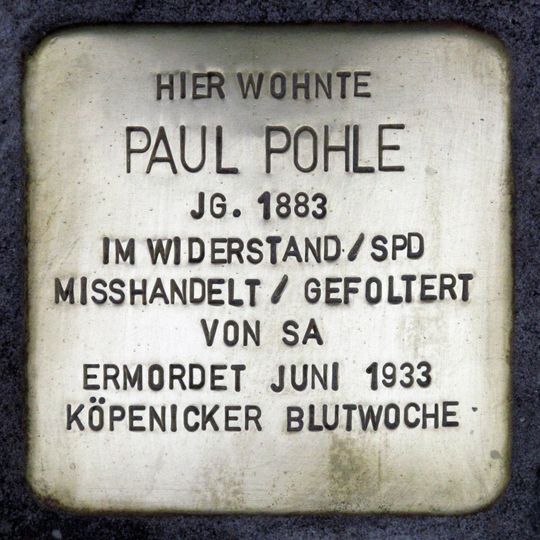 Stolperstein dedicated to Paul Pohle