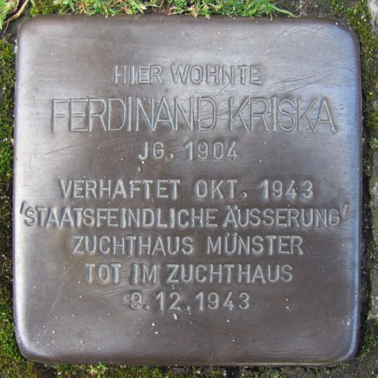 Stolperstein à la mémoire de Ferdinand Kriska
