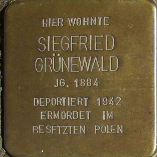 Stolperstein dedicated to Siegfried Grünewald