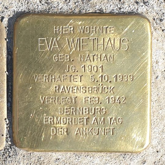 Stolperstein à la mémoire de Eva Wiethaus
